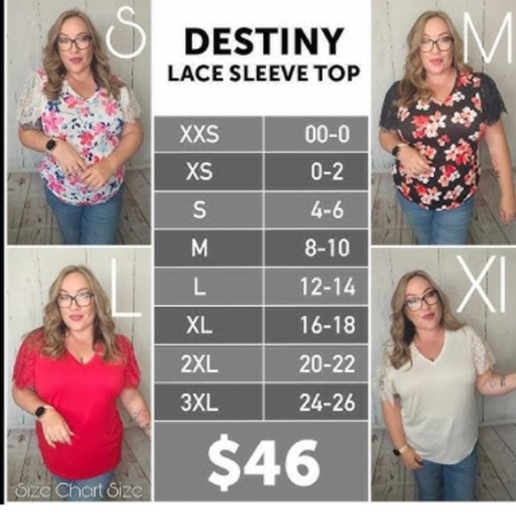NWT LuLaRoe Destiny Floral Lace Sleeve Top - Blue and White - Picture 5 of 5